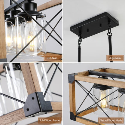 5 Lights Vintage Farmhouse Chandelier For Kitchen, Living Room, Dining Room Walnut - No Bulbs