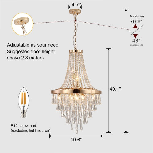 Golden Crystal Chandelier, Large Modern Luxury Chandelier For Living Room, Dining Room, Bedroom, Hallway - Bulb Not Included