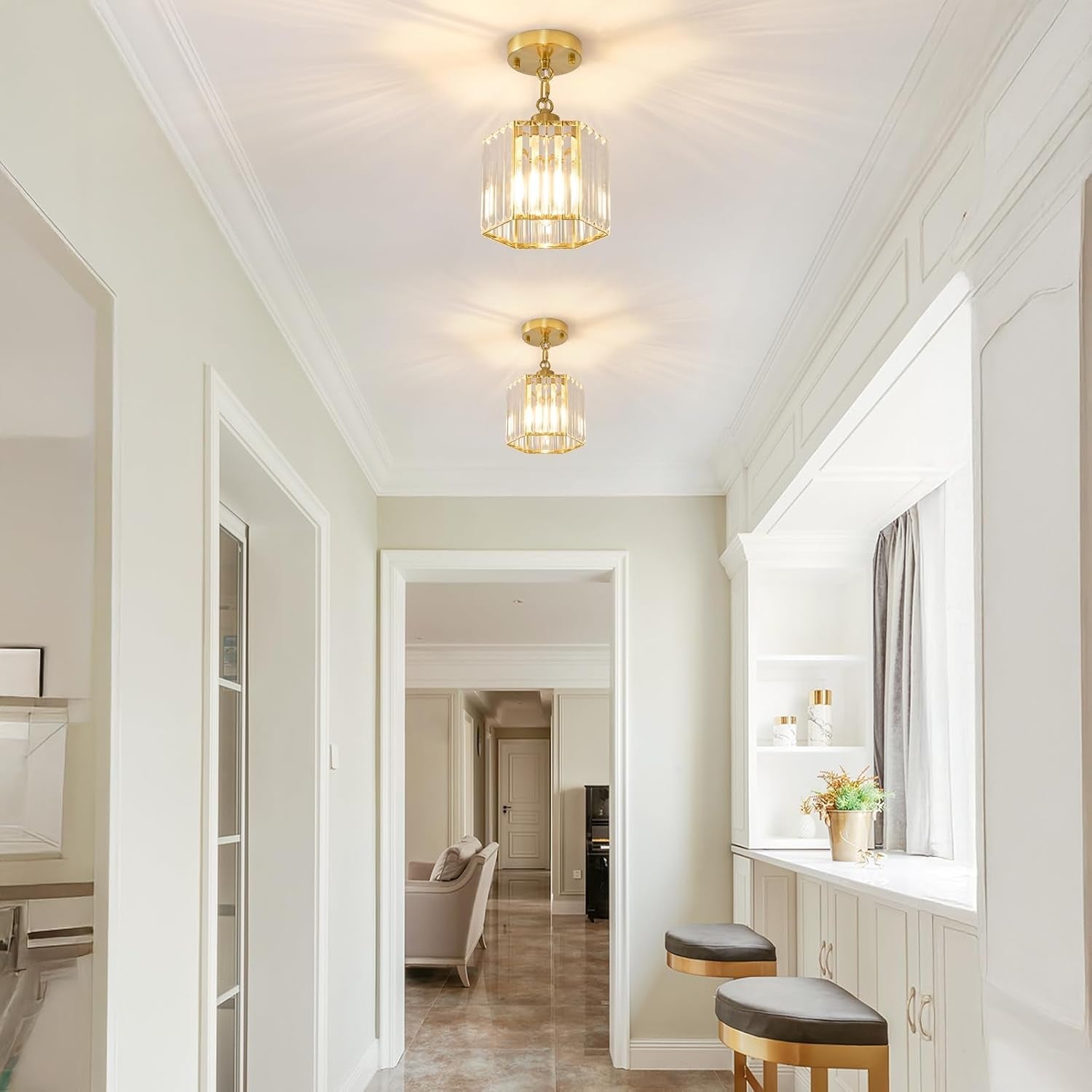 Gold Crystal Clear Pendant Lights For Kitchen Islands-1