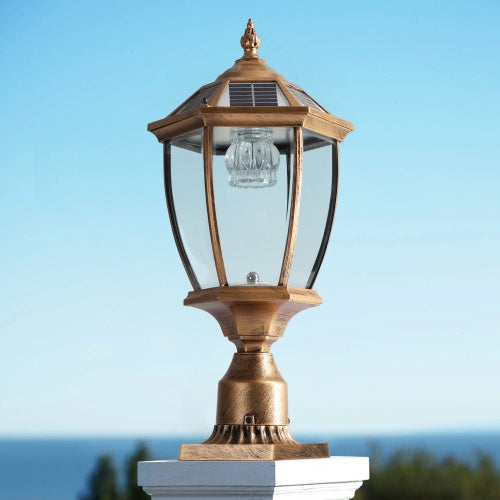Vintage Gold Solar Pillar Headlight With Dimmable LED 1-Pack