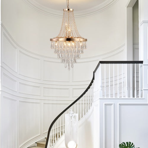 Golden Crystal Chandelier, Large Modern Luxury Chandelier For Living Room, Dining Room, Bedroom, Hallway - Bulb Not Included