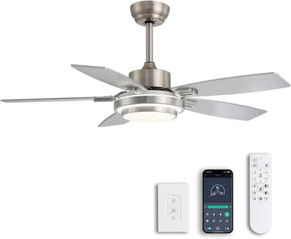 42 Inch Ceiling Fans with Lights and Remote/App Control, Modern Nickel