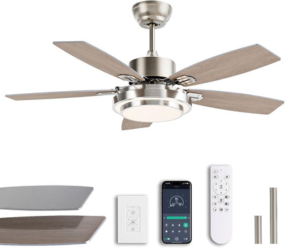 42 Inch Ceiling Fans with Lights and Remote/App Control, Modern Nickel