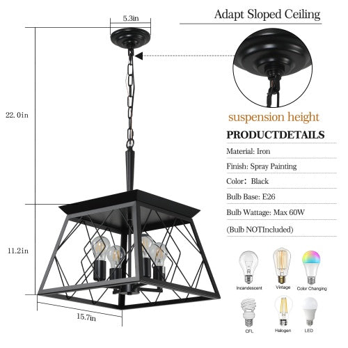4 Lights Farmhouse Chandelier For Dining Room Black - No Bulbs
