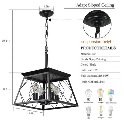 4 Lights Farmhouse Chandelier For Dining Room Black - No Bulbs