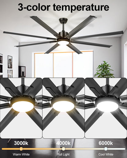 72 Inch Large Industrial Ceiling Fan with Light and Remote-8 Aluminium