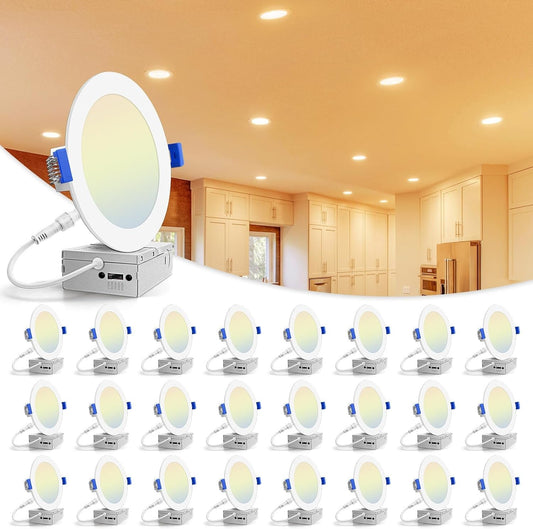 24 Pack 6 Inch Recessed Lighting, 5CCT LED Recessed Light with