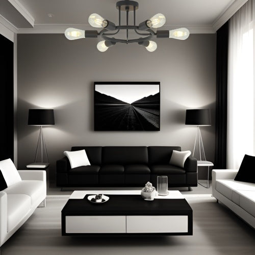 6 Lamps Modern Sputnik Lamp Semi Recessed Chandelier Black