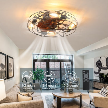 Cage Ceiling Fan With Light, 20 Inch Farmhouse Low Profile Ceiling Fan Light With Remote Control