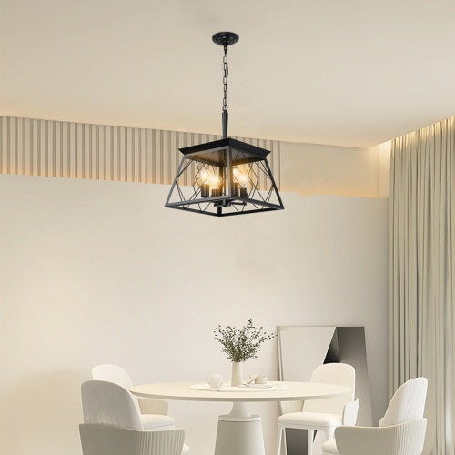 4 Lights Farmhouse Chandelier For Dining Room Black - No Bulbs