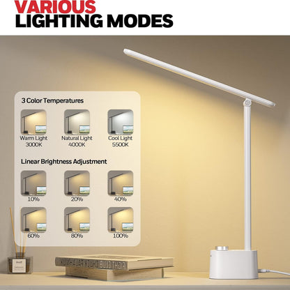 LED Desk Lamp with USB Charging Ports - Sunturalux™ HWT-H01 Stepless