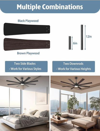 62 Inch Large Ceiling Fans with Lights and Remote - Wood/Matte Black