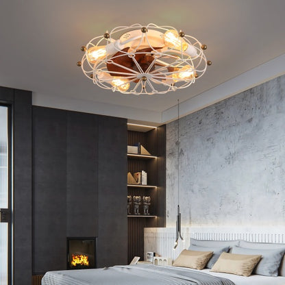 Low Profile Cage Ceiling Fan With Light Remote Control, Built-in Modern Industrial Ceiling Fan