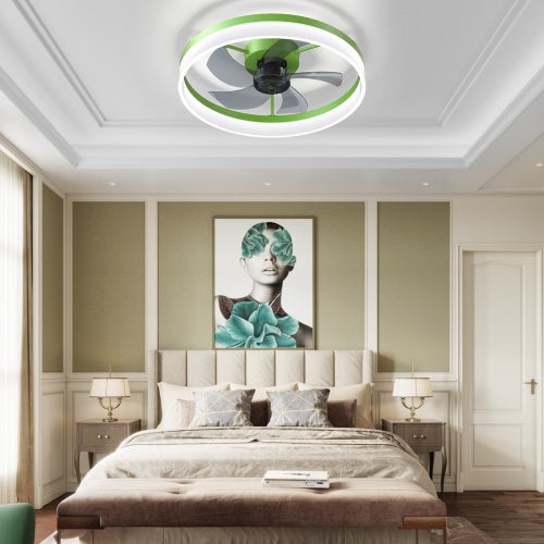 Ceiling Fan With Light Dimmable LED Recessed Mount Slim Modern Ceiling Fan