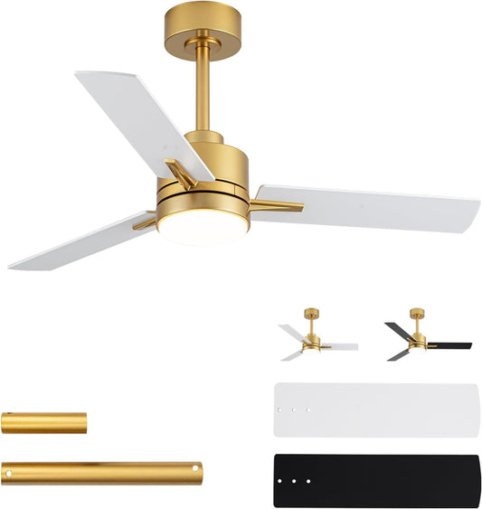 42 Inch Gold Ceiling Fan With Integrated LED Lighting-0