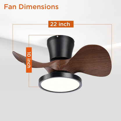 Quiet Ceiling Fan with LED Light 22 Inch Large Air Volume Remote