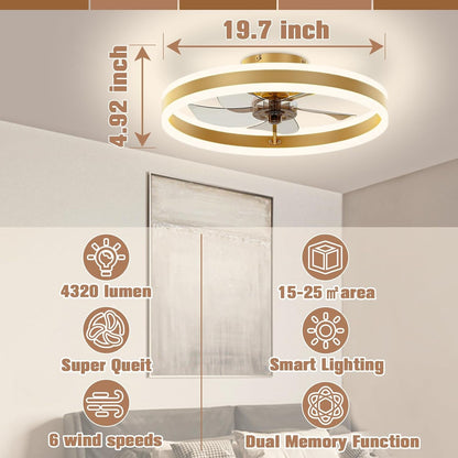 Low Profile Ceiling Fans with Lights and Remote, 19.7In Flush Mount