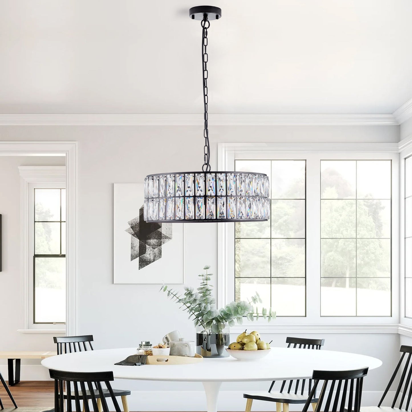 Modern Crystal Drum Chandelier, 6-Light Pendant Lighting Fixture