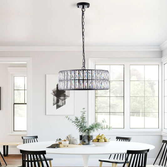 Modern Crystal Drum Chandelier, 6-Light Pendant Lighting Fixture