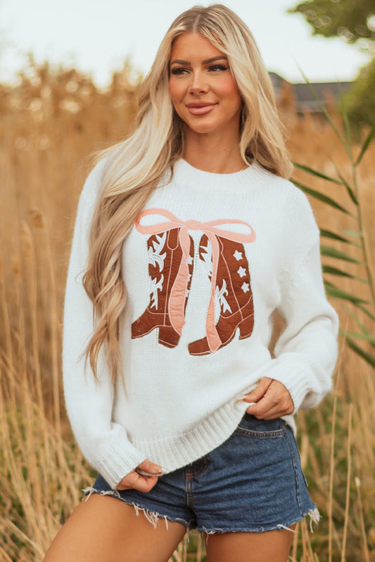 Amanda Embroidered Bow Boots Sweater-0