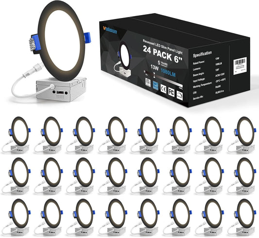 24 Pack 6 Inch Recessed Lighting, 5CCT LED Black Recessed Light,