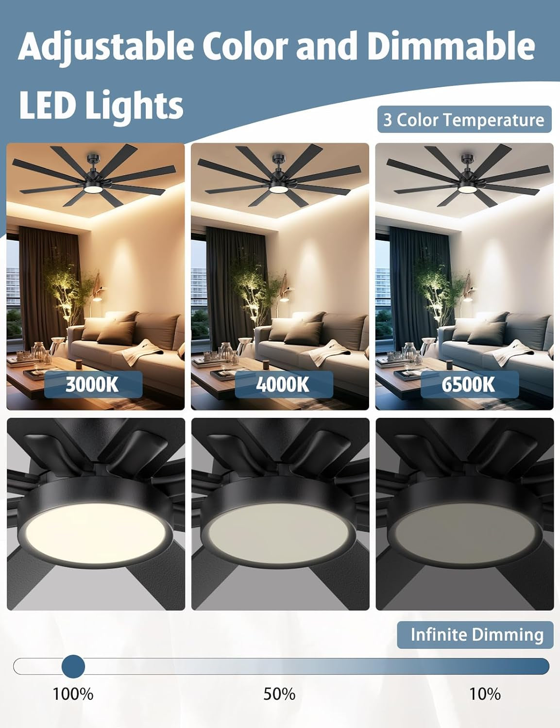 62 Inch Large Ceiling Fans with Lights and Remote - Wood/Matte Black