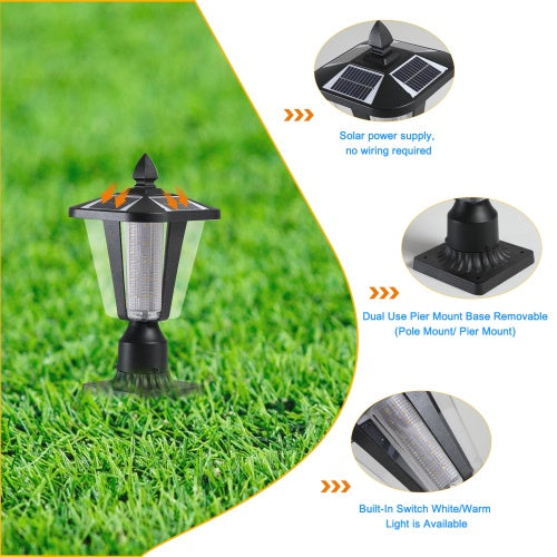 Solar Pillar Headlights With Dimmable LEDs - 2 Packs