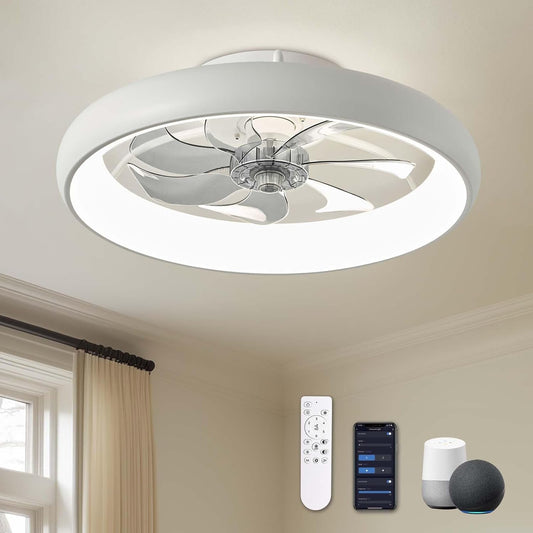 Ceiling Fans with Lights, Flush Mount Ceiling Fan with Alexa/Google
