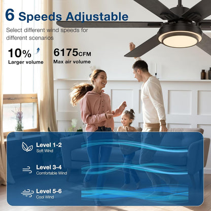 Ceiling Fans with Lights and Remote Control, 62 Inch, 6 Speeds