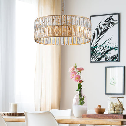 Modern Crystal Drum Chandelier, 6-Light Pendant Lighting Fixture with