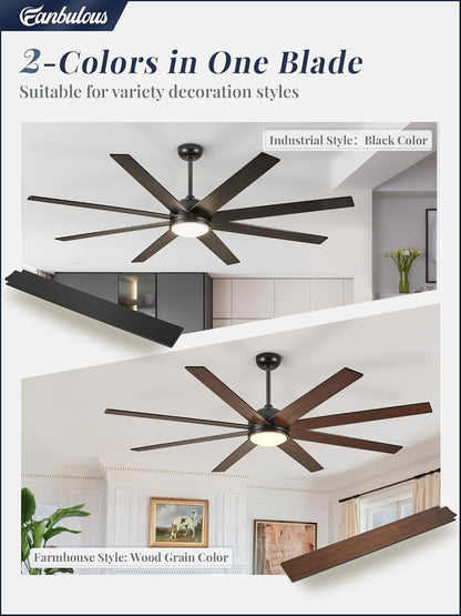 65 Inch Ceiling Fans with Lights and Remote, Black Indoor/Outdoor
