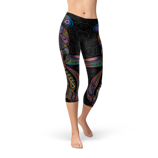 Women Sugar Skull Capri Leggings