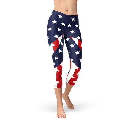 Women American Flag Capri Leggings