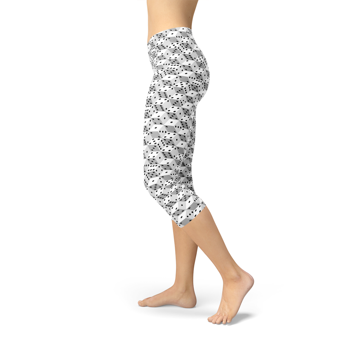 Women Black and White Dice Capri Leggings