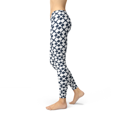 Women Geometric Blue Tile Leggings
