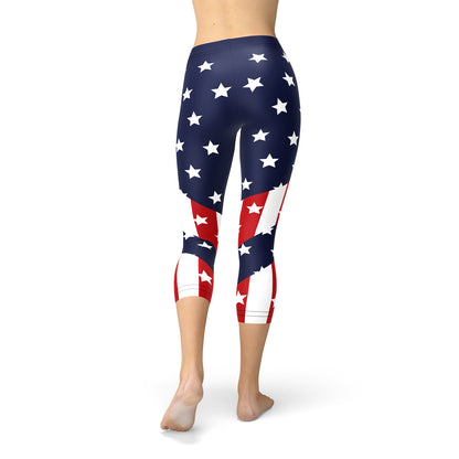 Women American Flag Capri Leggings