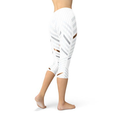 Women White Stripes Capri Leggings