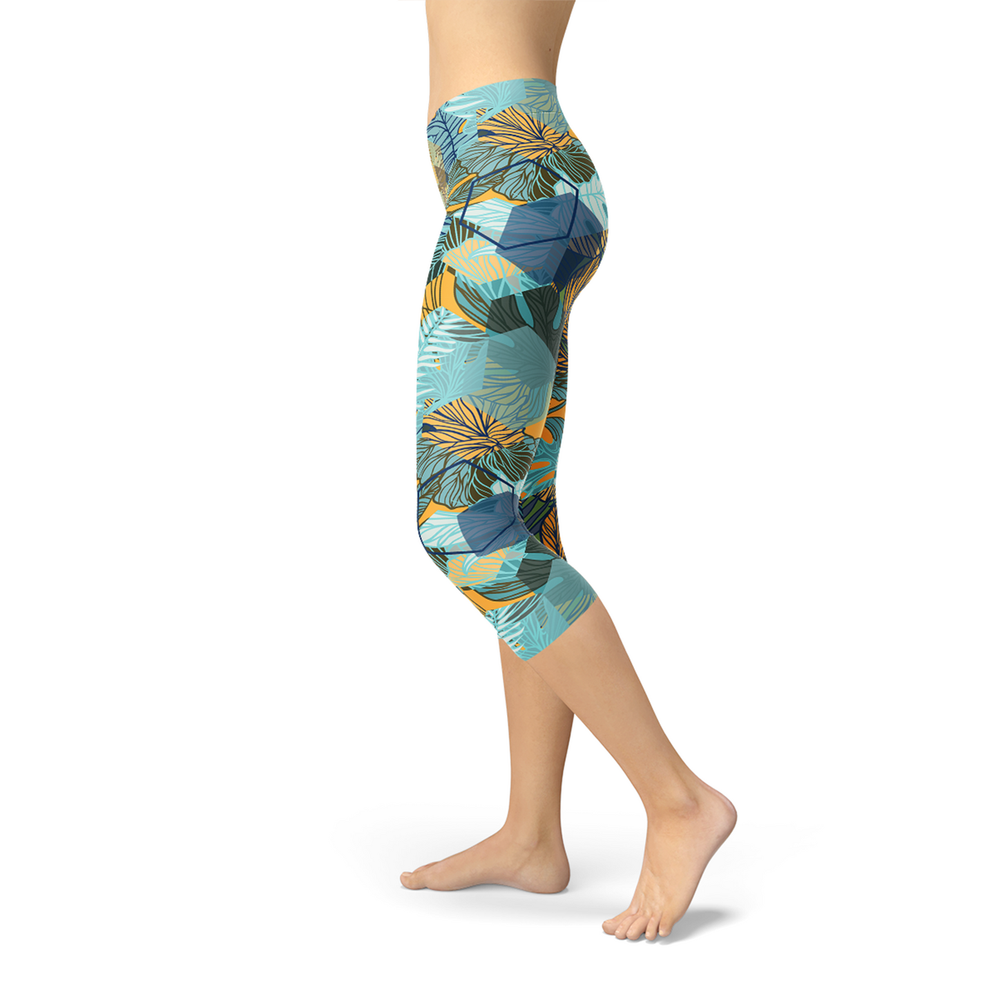 Women Hexagon Floral Capri Leggings