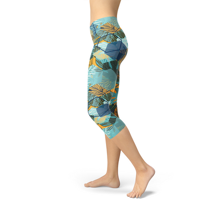 Women Hexagon Floral Capri Leggings