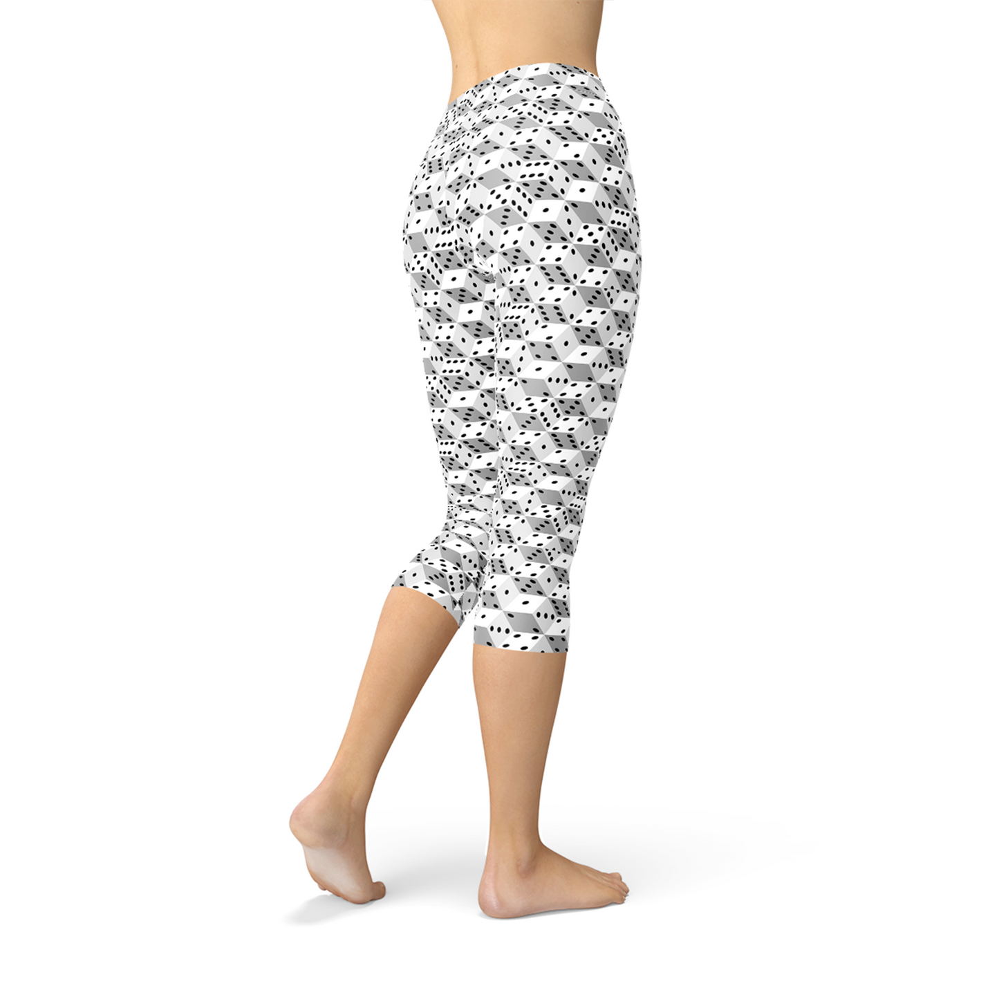 Women Black and White Dice Capri Leggings