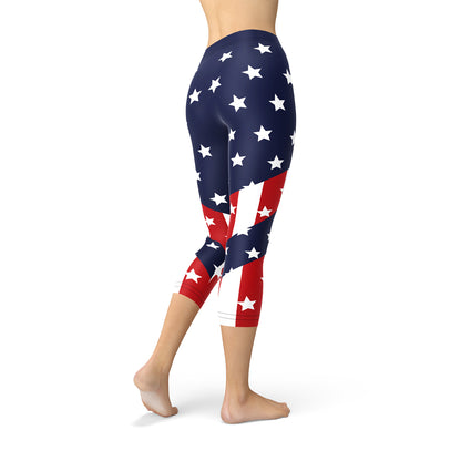 Women American Flag Capri Leggings