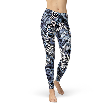 Women Music Blue Leggings