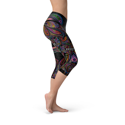 Women Sugar Skull Capri Leggings