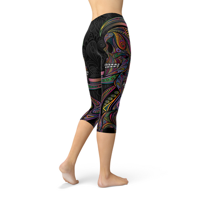 Women Sugar Skull Capri Leggings