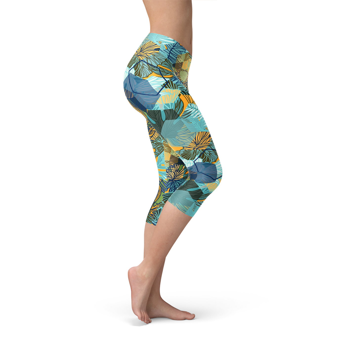 Women Hexagon Floral Capri Leggings