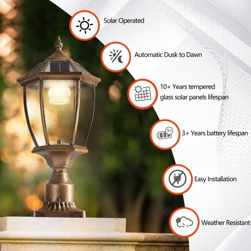 Vintage Gold Solar Pillar Headlight With Dimmable LED-2 Pack