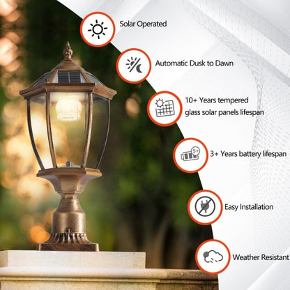 Vintage Gold Solar Pillar Headlight With Dimmable LED-2 Pack