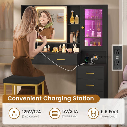 Makeup Vanity Table With Black Gold RGB Lighting Pro-2