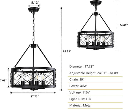 Black Industrial Chandelier Four Light Drum Fixture-1