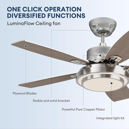 42 Inch Ceiling Fans with Lights and Remote/App Control, Modern Nickel